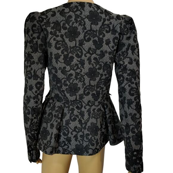 Betsey Johnson Floral Jacket Brocade Runway Peplum Ribbon Fit Flare Size 6 - Picture 8 of 9